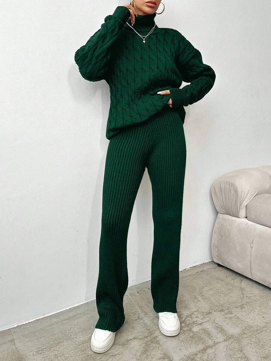 54 Compleu Tricotat cu Pantalon Adalgiza Verde - imagine 1