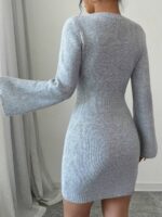 Rochie Scurta Tricotata Zahra Gri cu Funda cu Paiete si Perle - imagine 2