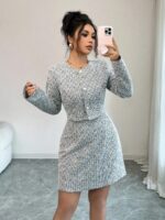 Compleu cu Rochie Scurta Stance Alb cu Print Geometric Negru