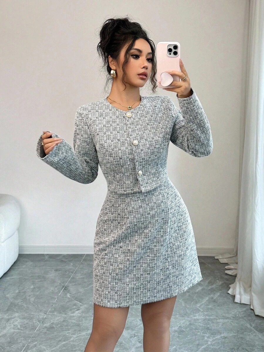 55 Compleu cu Rochie Scurta Stance Alb cu Print Geometric Negru - imagine 1