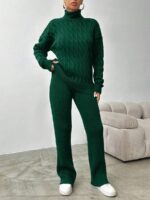 Compleu Tricotat cu Pantalon Adalgiza Verde - imagine 3