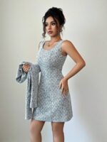 Compleu cu Rochie Scurta Stance Alb cu Print Geometric Negru - imagine 3