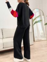 Compleu Tricotat cu Pantalon Emmar Negru cu Maneci Multicolore - imagine 2