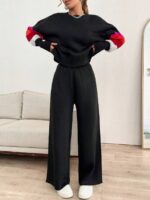 Compleu Tricotat cu Pantalon Emmar Negru cu Maneci Multicolore - imagine 3