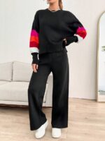 Compleu Tricotat cu Pantalon Emmar Negru cu Maneci Multicolore