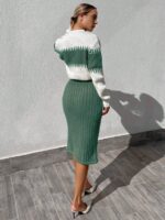 Compleu Tricotat cu Fusta Aethra Vernil cu Alb - imagine 2