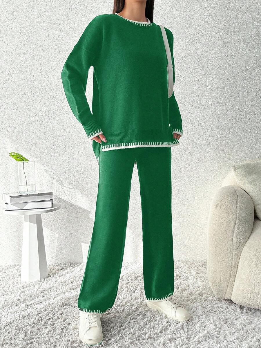 62 Compleu Tricotat cu Pantalon Ernesta Verde - imagine 1