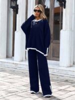 Compleu Tricotat cu Pantalon Zinna Bleumarin
