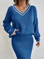 Compleu Tricotat cu Fusta Lunga Nieve Albastru - imagine 3