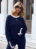 Compleu Tricotat cu Pantalon Zinna Bleumarin - imagine 3