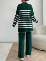 Compleu Tricotat cu Pantalon Meick Verde cu Dungi Albe - imagine 2