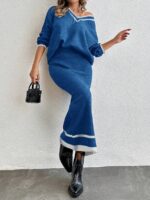 Compleu Tricotat cu Fusta Lunga Nieve Albastru - imagine 2