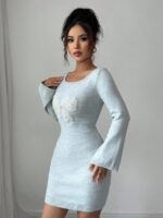Rochie Scurta Tricotata Rahela Gri - imagine 3