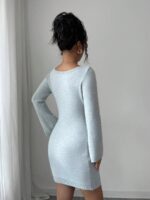 Rochie Scurta Tricotata Rahela Gri - imagine 2