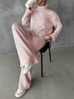 Compleu Tricotat cu Pantalon Lidia Roz - imagine 2