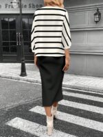 Compleu cu Fusta Midi Folmar cu Bluza Alba cu Dungi - imagine 4