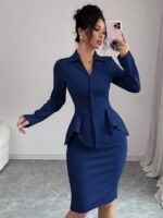 Compleu Cindy Bleumarin format din Sacou si Fusta Scurta