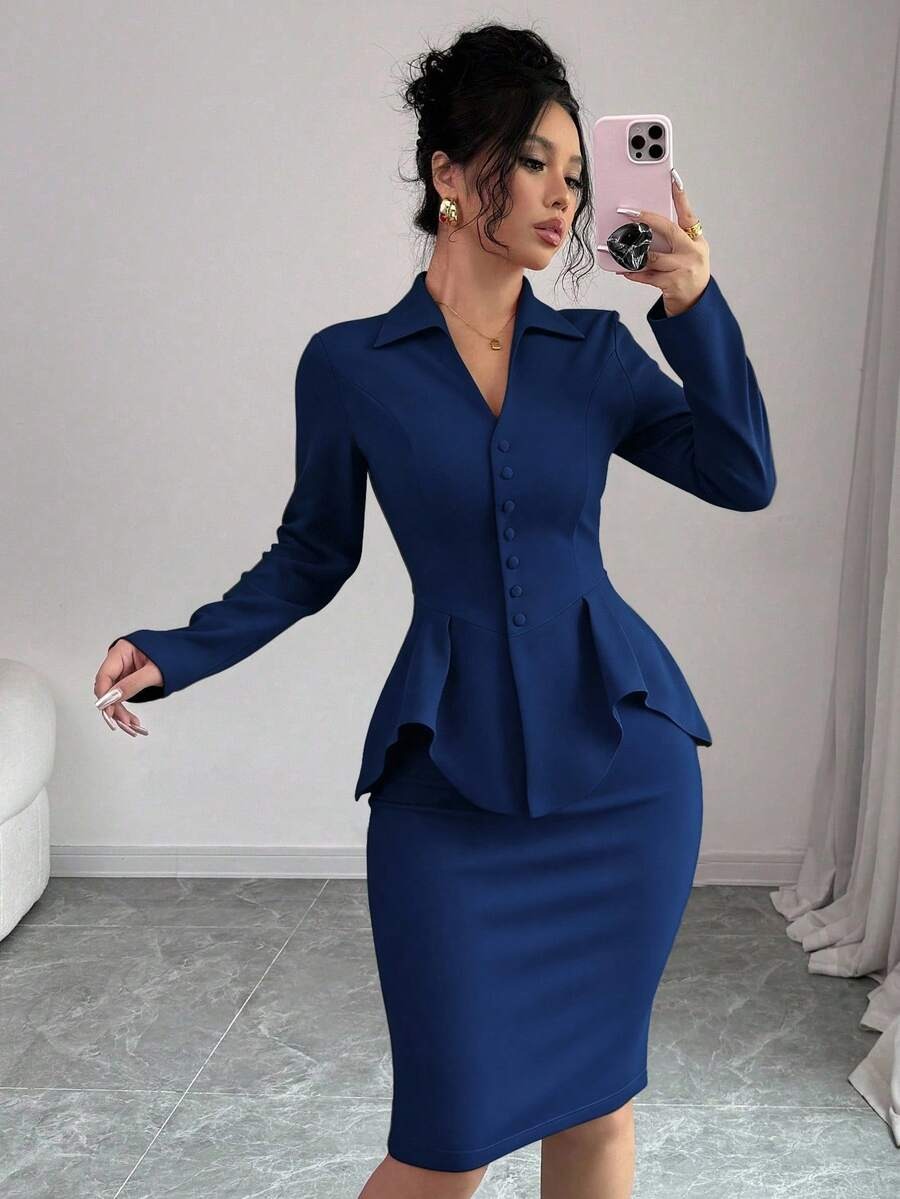 69 Compleu Cindy Bleumarin format din Sacou si Fusta Scurta - imagine 1