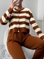 Compleu Tricotat cu Pantalon Emilin Maro cu Dungi Albe - imagine 3