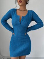 Rochie Scurta Tricotata Chapa Albastra - imagine 3