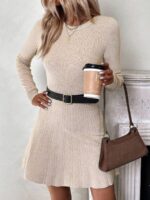 Rochie Scurta Tricotata Berry Crem - imagine 4