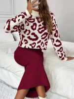 Compleu Tricotat cu Fusta Lunga Glade Grena - imagine 3