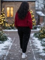 Trening Dama Brenda format din Pantalon Negru si Bluza Grena - imagine 2