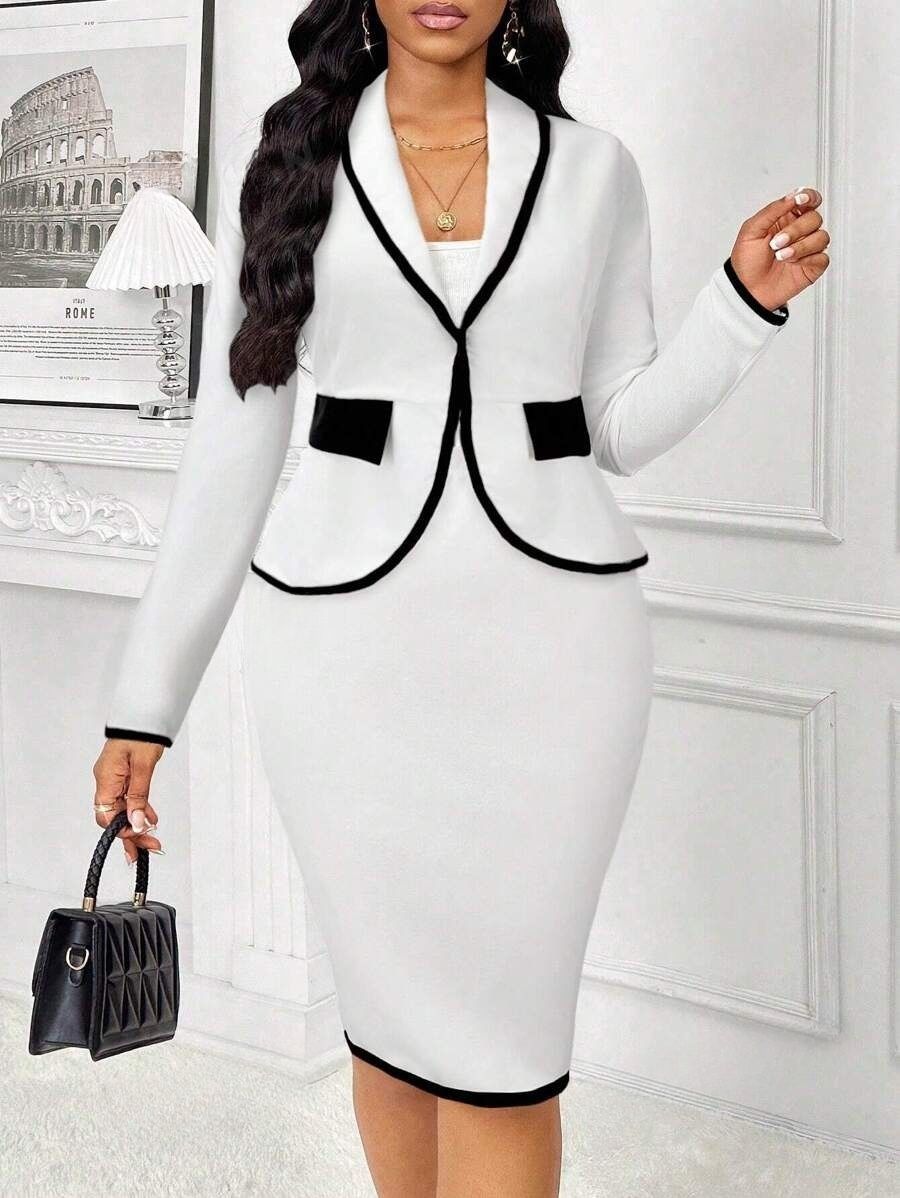 76 Compleu Aziza Alb format din Sacou si Fusta Scurta - imagine 1