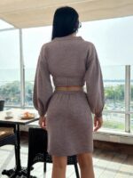 Compleu Tricotat Rosita Bej Inchis cu Fusta Scurta - imagine 2