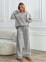 Compleu Tricotat cu Pantalon Geralda Gri