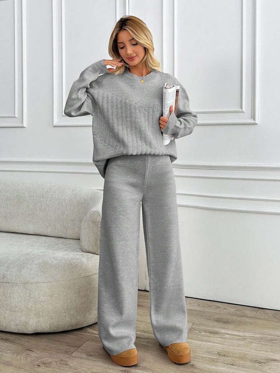 8 Compleu Tricotat cu Pantalon Geralda Gri - imagine 1