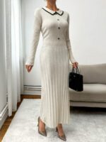 Rochie Lunga Tricotata Selva Bej Deschis - imagine 3