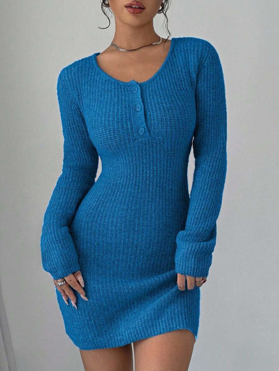 8 Rochie Scurta Tricotata Chapa Albastra - imagine 1