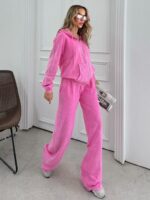 Trening format din bluza cu fermoar si pantalon evazat aspect prespalat Skylar Roz cu Pietre - imagine 3