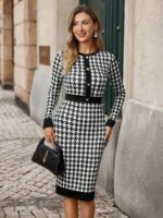 Rochie Scurta Anastasia Alba cu Print Geometric Negru