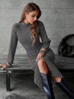 Rochie Midi Tricotata Alfride Gri - imagine 5