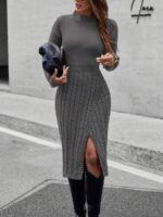 Rochie Midi Tricotata Alfride Gri