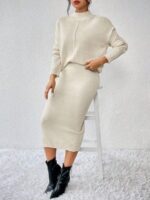 Compleu Tricotat cu Fusta Lunga Tabea Bej