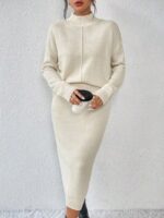 Compleu Tricotat cu Fusta Lunga Tabea Bej - imagine 4
