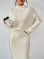 Compleu Tricotat cu Fusta Lunga Tabea Bej - imagine 3