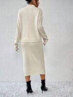 Compleu Tricotat cu Fusta Lunga Tabea Bej - imagine 2