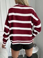 Pulover Tricotat Benned Alb cu Dungi Grena - imagine 2