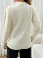 Pulover Tricotat Narely Bej cu broderie - imagine 2