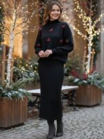 Compleu Tricotat format din Rochie fara Maneci si Bluza Amorina Negru - imagine 2