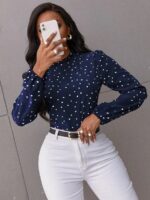 Bluza Dama Nova Bleumarin cu Inimioare Albe