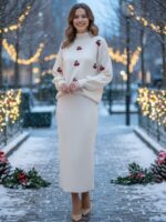 Compleu Tricotat format din Rochie fara Maneci si Bluza Amorina Bej - imagine 3