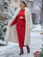 Compleu Tricotat format din Rochie fara Maneci si Bluza Luzmila Rosu - imagine 3