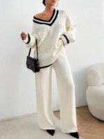 Compleu Tricotat cu Pantalon Azumi Alb - imagine 4