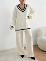 Compleu Tricotat cu Pantalon Azumi Alb - imagine 5