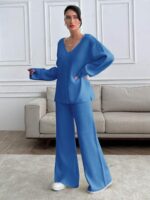 Compleu Tricotat cu Pantalon Amelia Albastru - imagine 4